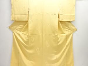 亀甲に名所模様織り出し一つ紋色無地着物